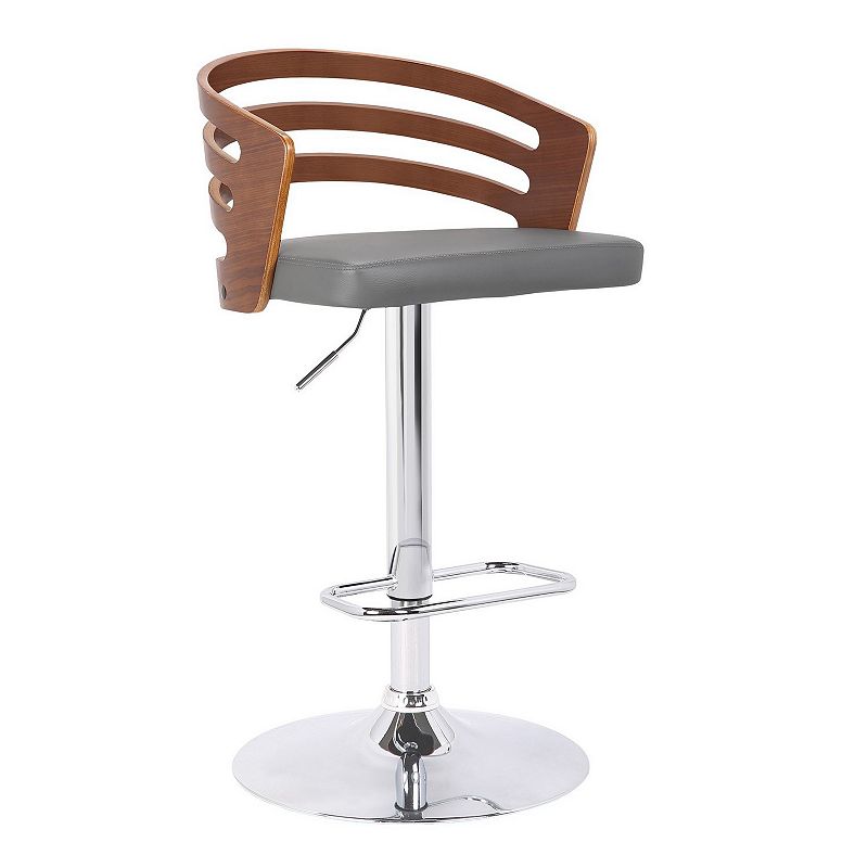 Curved Open Design Gray Leatherette Adjustable Barstool， Brown