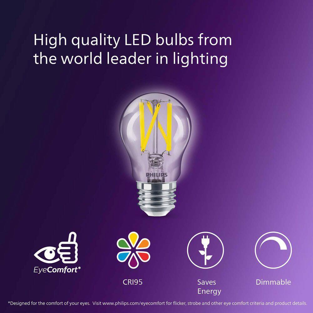 Philips 60-Watt Equivalent A15 Ultra Definition Dimmable Clear Glass E26 LED Light Bulb Daylight 5000K (2-Pack) 573402