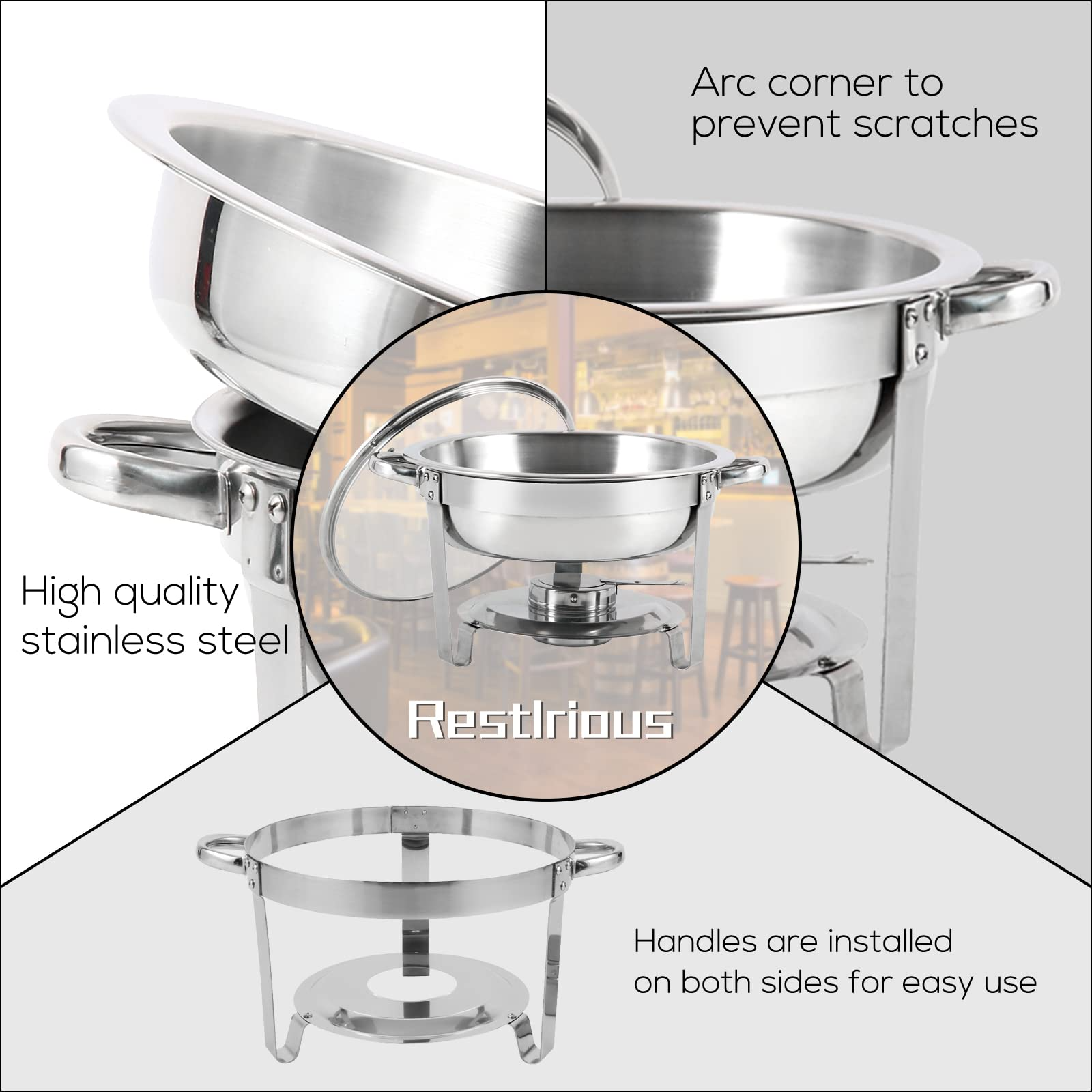 HORESTKIT Chafing Dish Buffet Set 2 Pack Round Stainless Steel Chafers and Buffet Warmers Sets Full Size w/Water Pan， Food Pan， Fuel Holder and Glass Viewing Lid 5 QT， for Catering Party Event Serving