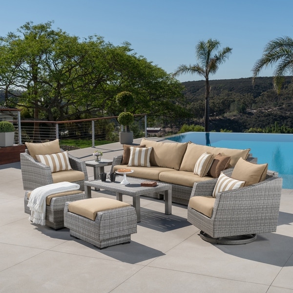 Cannes Deluxe 8 Piece Sunbrella Outdoor Patio Sofa and Club Chair Set