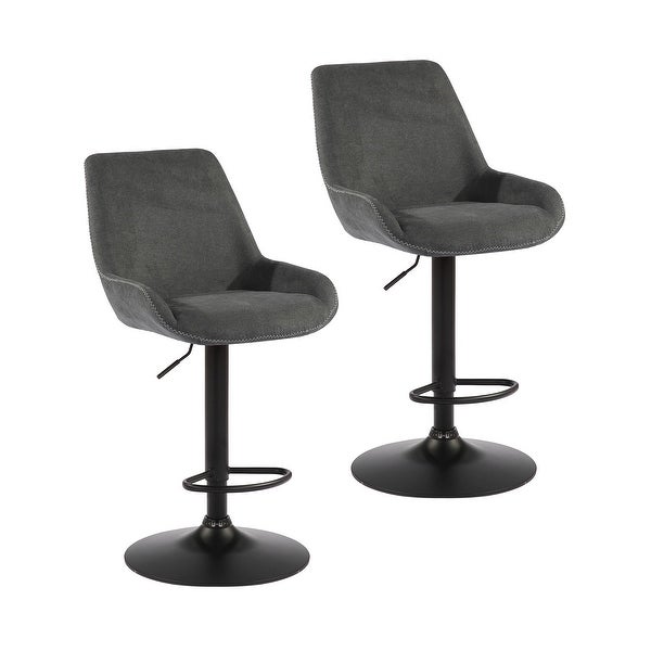 Porthos Home Jalen Adjustable Bar Stools Set of 2， Microfiber， Swivel Seat