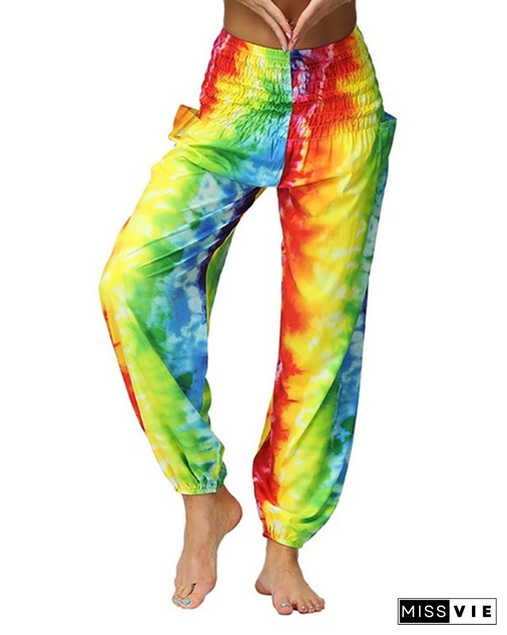 New Fashion Tie Dye Print Harem Hippie Pants for Womens Yoga Pants Wide Leg Comfy Elasticity High Waisted Loose Straight Lounge Running Workout Legging Home Clothes Pants Plus Size S-5XL