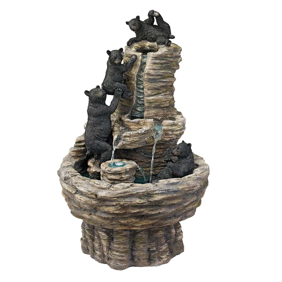 Design Toscano Rocky Mountain Splash Black Bears Garden Fountain