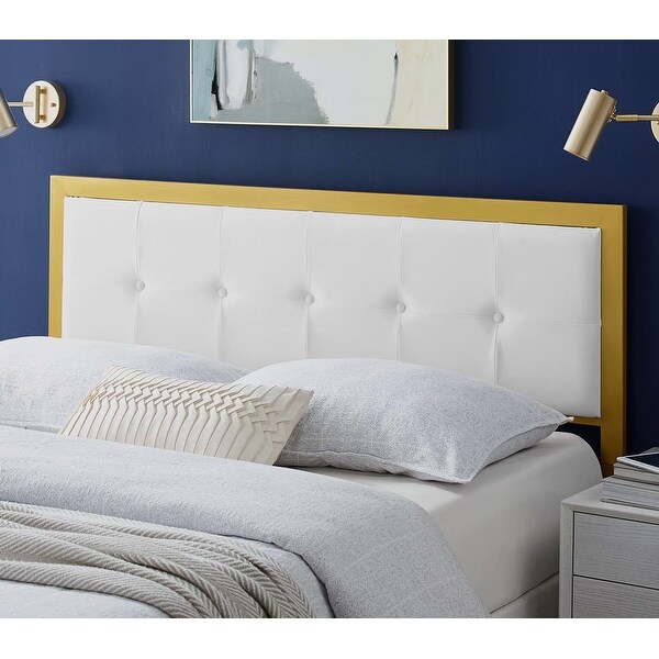 Panama Modern White Velvet Button Tufted Upholstered King Size Metal Headboard - - 31717175