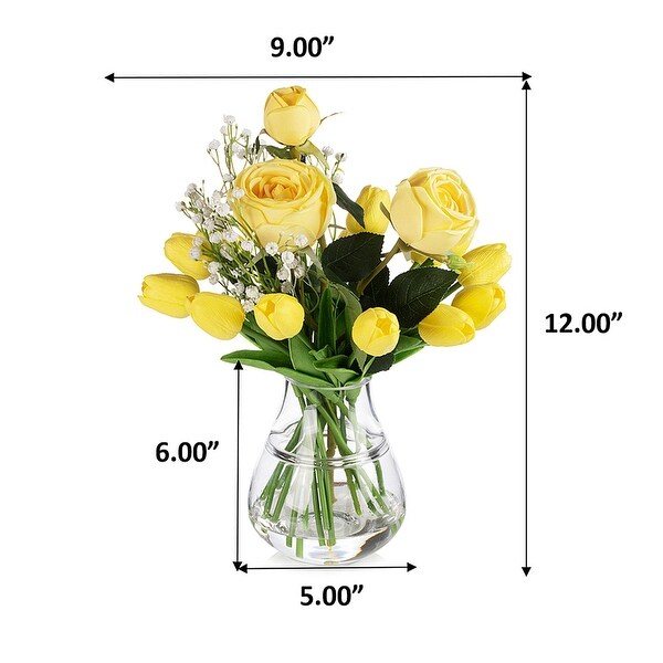 Mixed Rose and Tulip Flower Arrangement in Clear Glass Vase with Acrylic Water for Home Wedding Decoration