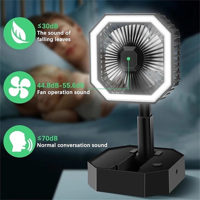 Portable Fan Rechargeable Adjustable Height Angle With LED Light USB Foldable Mini Fan Personal Fan for Travel Office Home