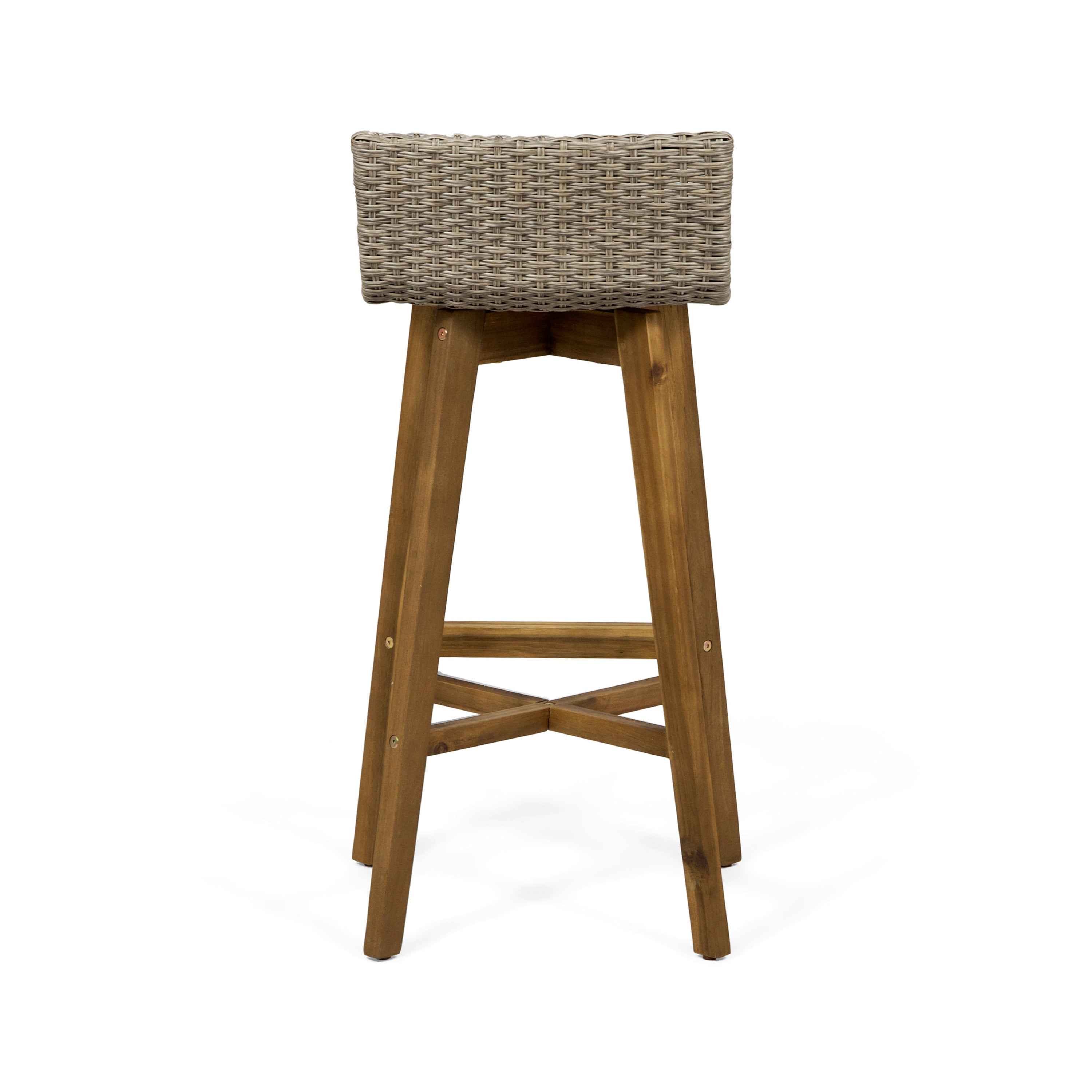 Jessie Outdoor Wood & Wicker Barstools (Set of 4)