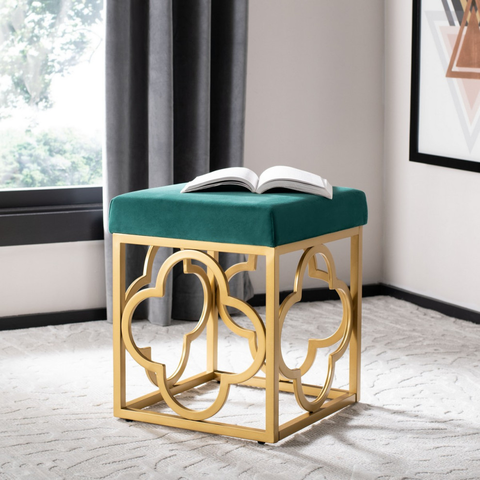 Patience Square Ottoman Emerald/ Gold   Mediterranean   Footstools And Ottomans   by AED Luxury Home Decor  Houzz