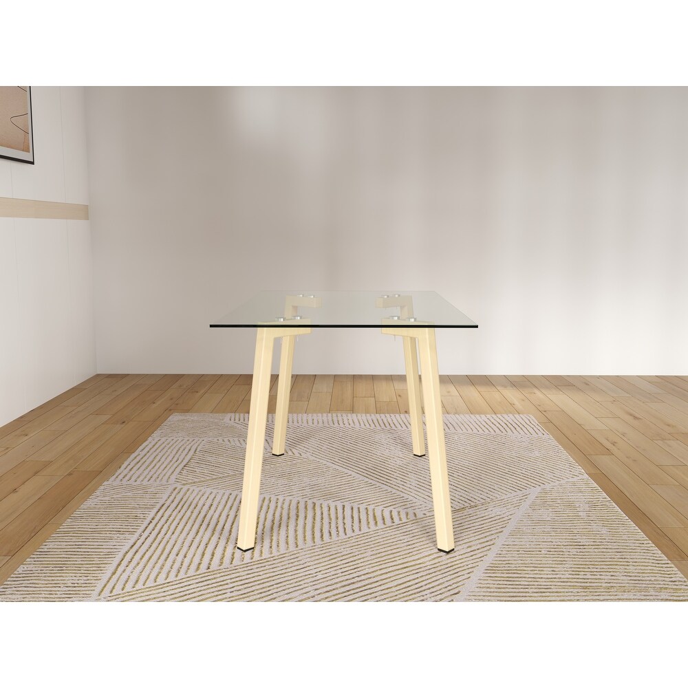 Rectangular Glass Dining Table with Glass Tabletop and Metal Legs