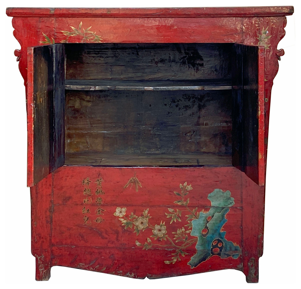 Chinese Vintage Red Golden Flower Birds Scenery Armories Storage Cabinet Hcs6035   Asian   Accent Chests And Cabinets   by Golden Lotus Antiques  Houzz