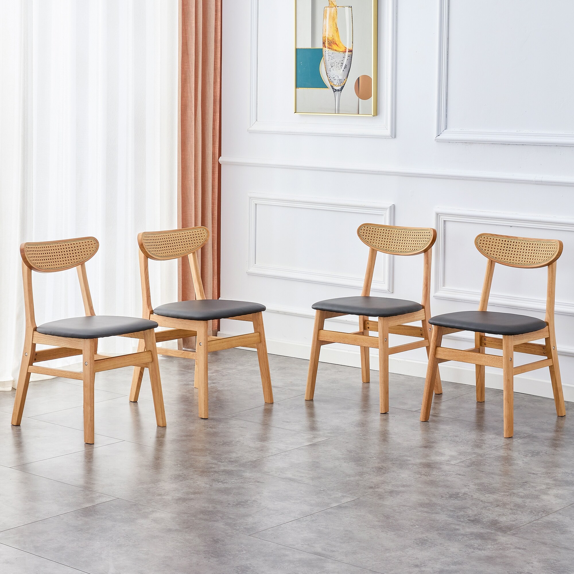 Set of 4 Solid Wood Dining Chair with Curved Backrest