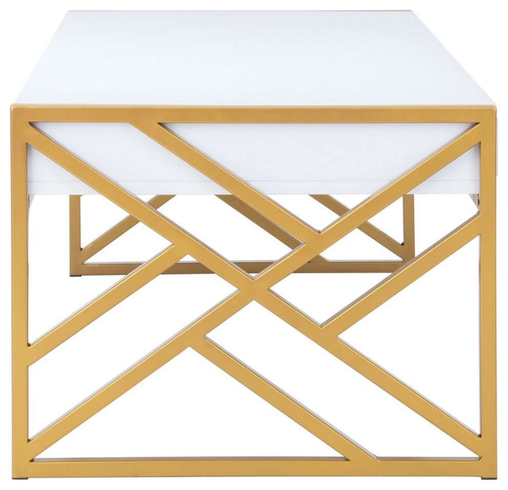 Neil 2 Drawer Coffee Table  White/Gold   Contemporary   Coffee Tables   by Rustic Home Furniture Deco  Houzz