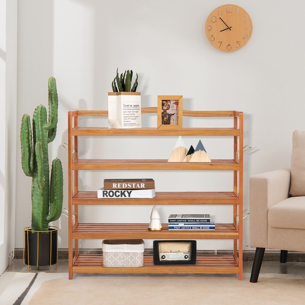 Costway 5 Tier Wood Shoe Rack Freestanding Large Shoe Storage