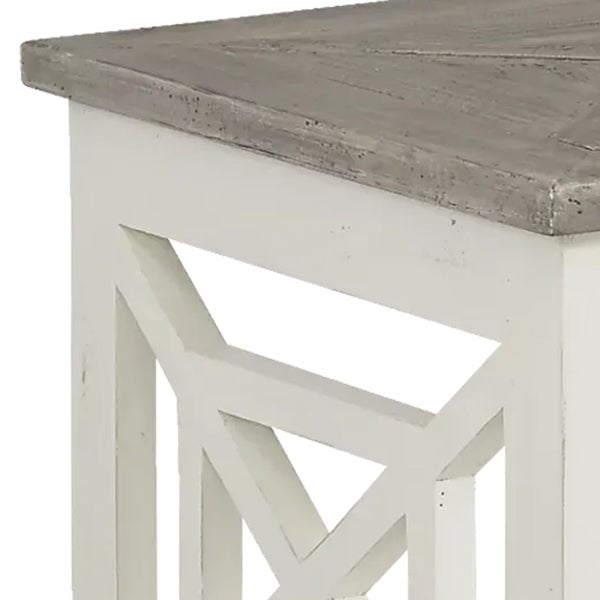 Solid Wood Farmhouse End Table with X Shape Side Panels， White and Brown