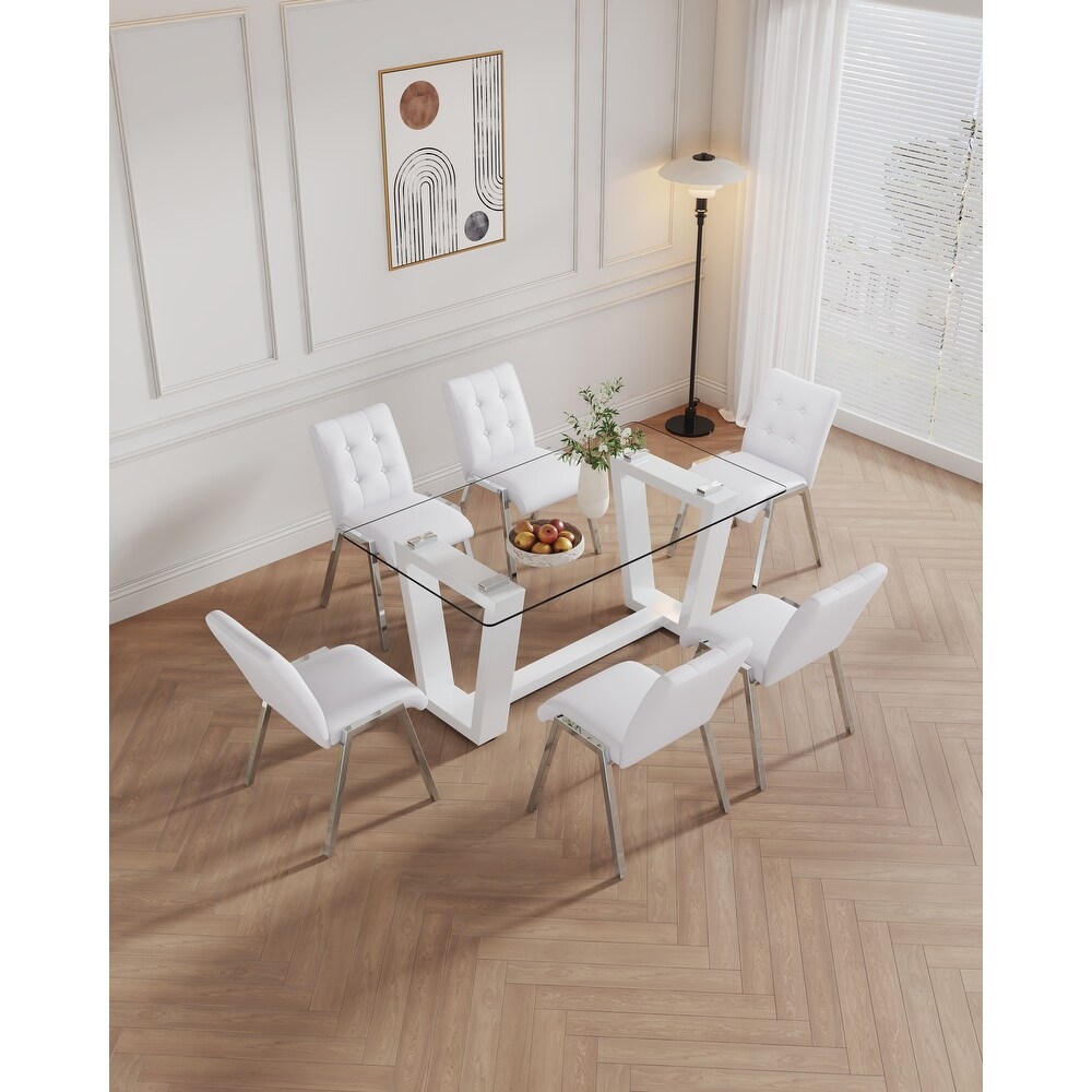 Table and chair set  rectangular  MDF trapezoidal support  armless high back dining chairs (1 table and 6 chairs)