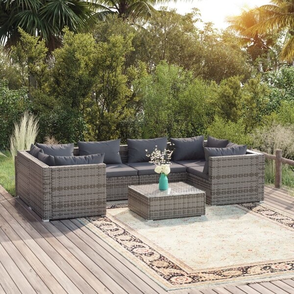 vidaXL Patio Lounge Set Outdoor Sectional Sofa Set Table Garden Poly Rattan