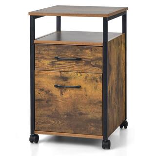 Costway Rustic Brown Mobile File Cabinet 2-Drawer Printer Stand with Open Shelf for Letter Size CB10232CF