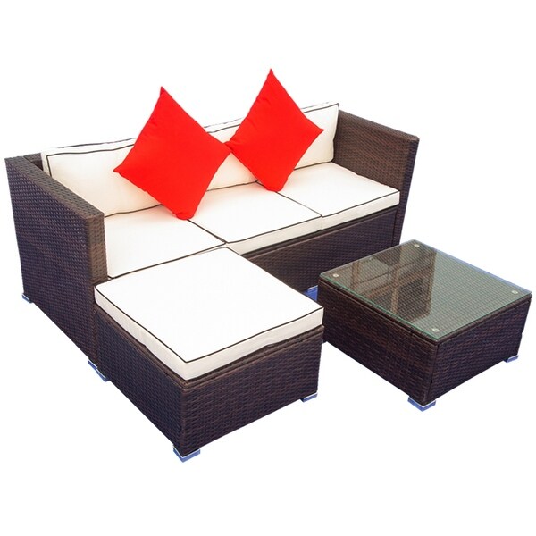 3 Piece Patio Sectional Wicker Rattan Outdoor Furniture Sofa Set - Overstock - 33809934