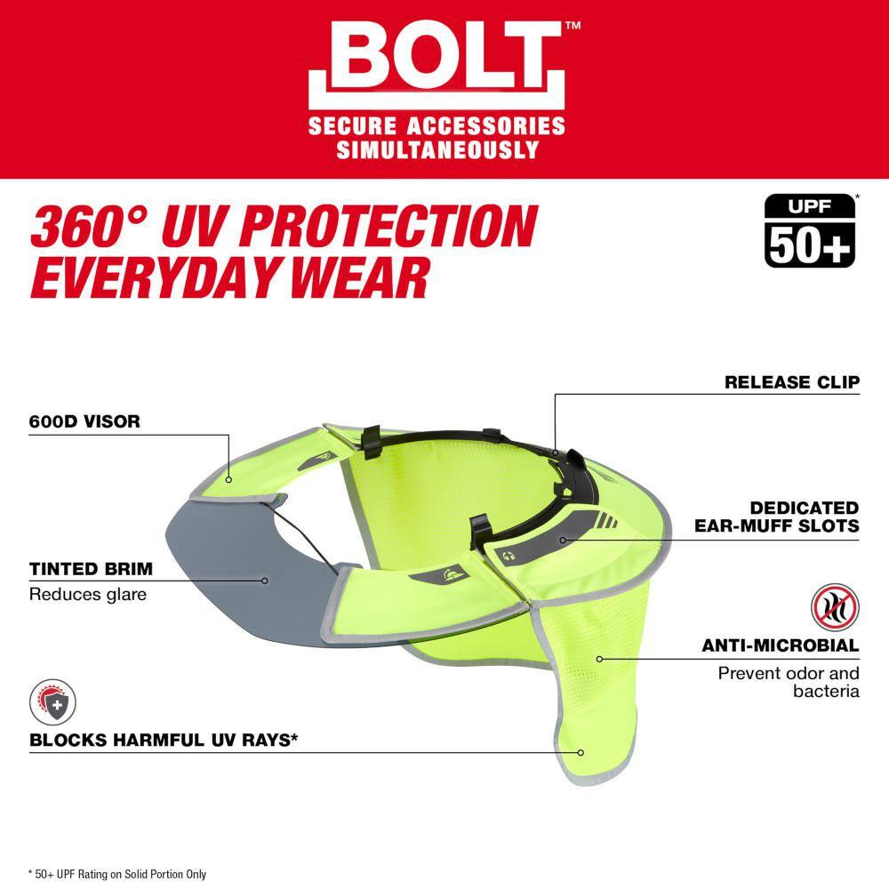 MW BOLT White Type 2 Class C Front Brim Vented Safety Helmet with High Visibility Mesh Sunshade 48-73-1320-48-73-1072