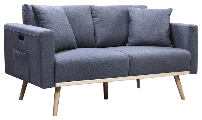 Easton Linen Sofa Loveseat Chair Set With USB Charging Ports   Midcentury   Living Room Furniture Sets   by Lilola Home  Houzz