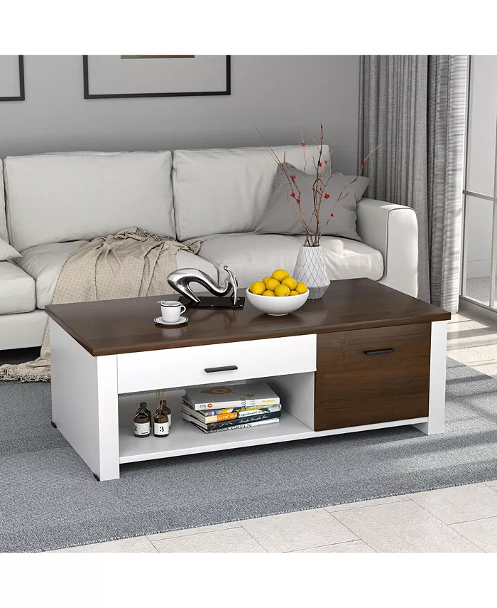 Costway Modern Coffee Table Living Room Coffee Table W  Storage Drawers and Compartments