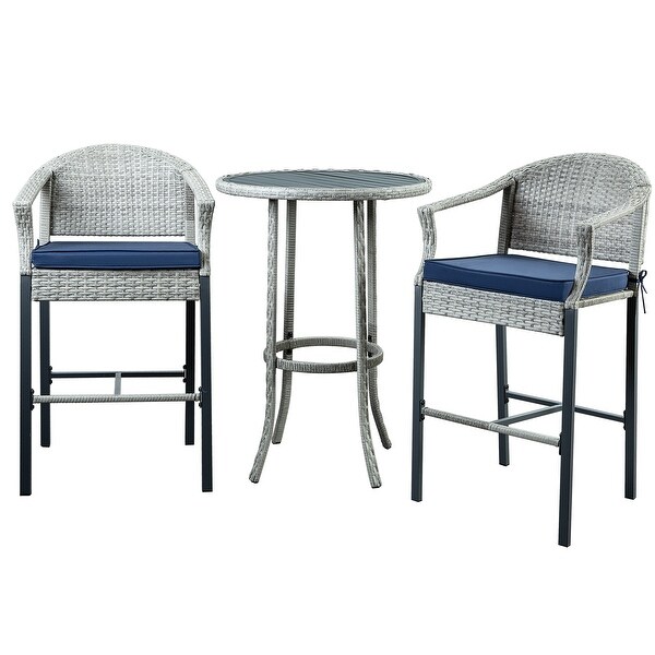 3-Piece Outdoor Wicker Patio Bar Stools with Table Set - Overstock - 35738808