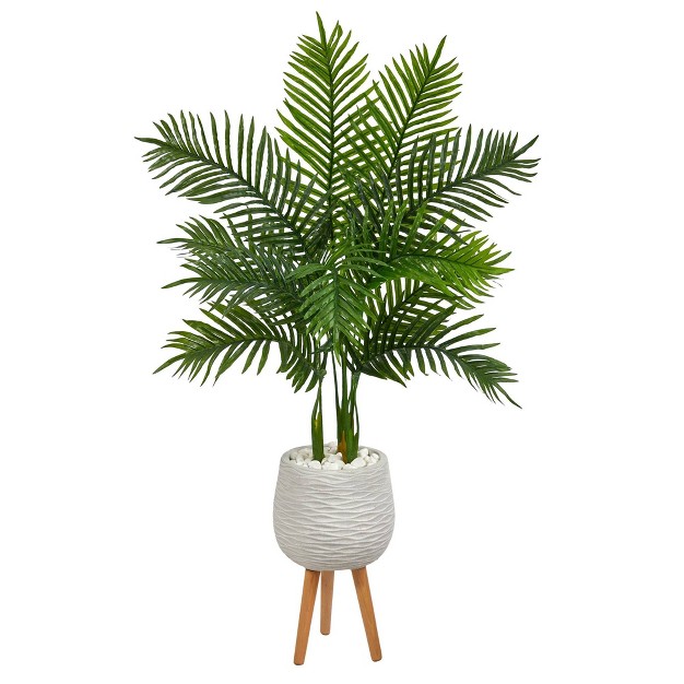 Nearly Natural 52-in Areca Palm Artificial Tree In White Planter With Stand (real Touch)