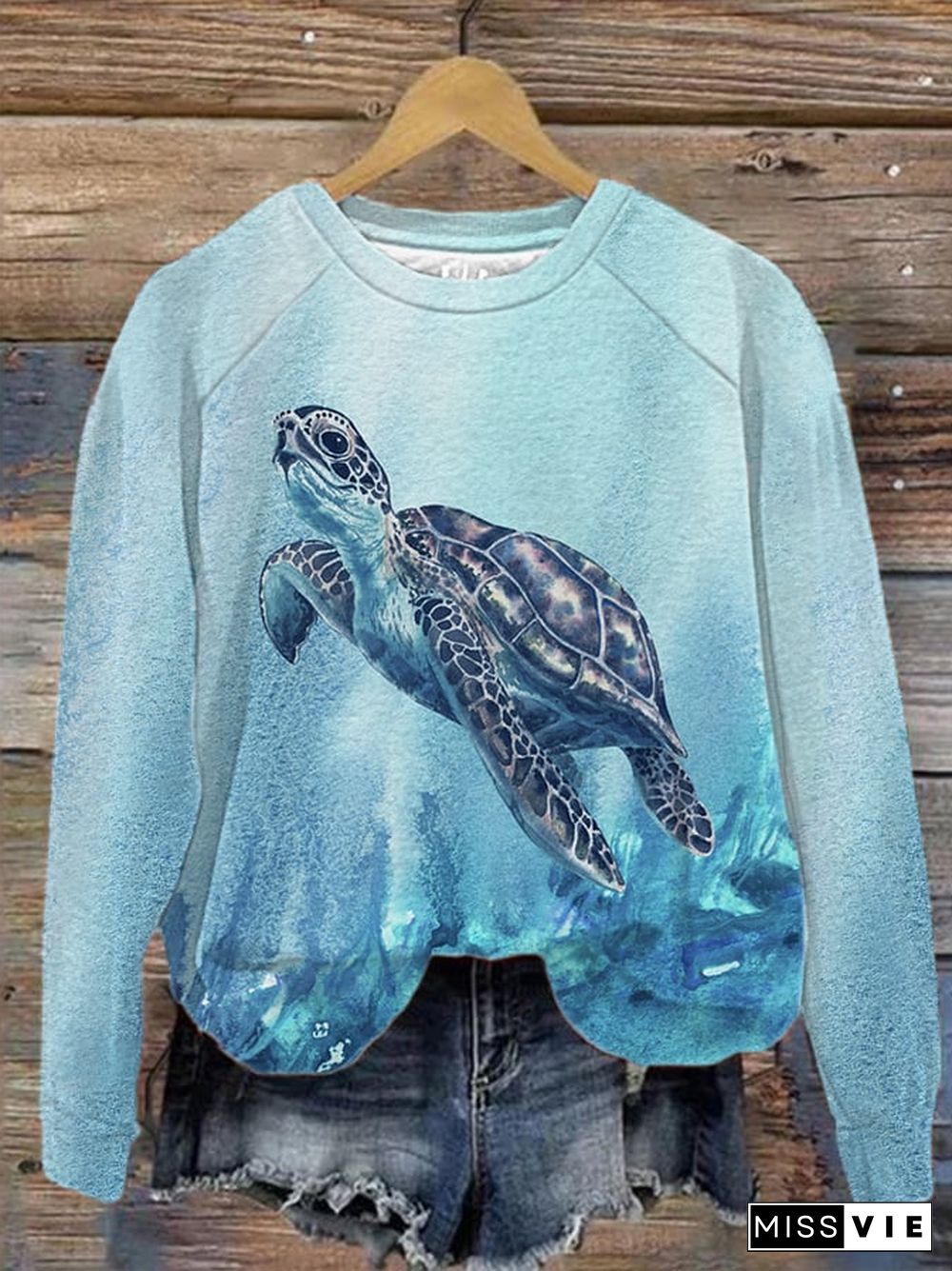 Women's Sea Turtle Print Casual Sweatshirt