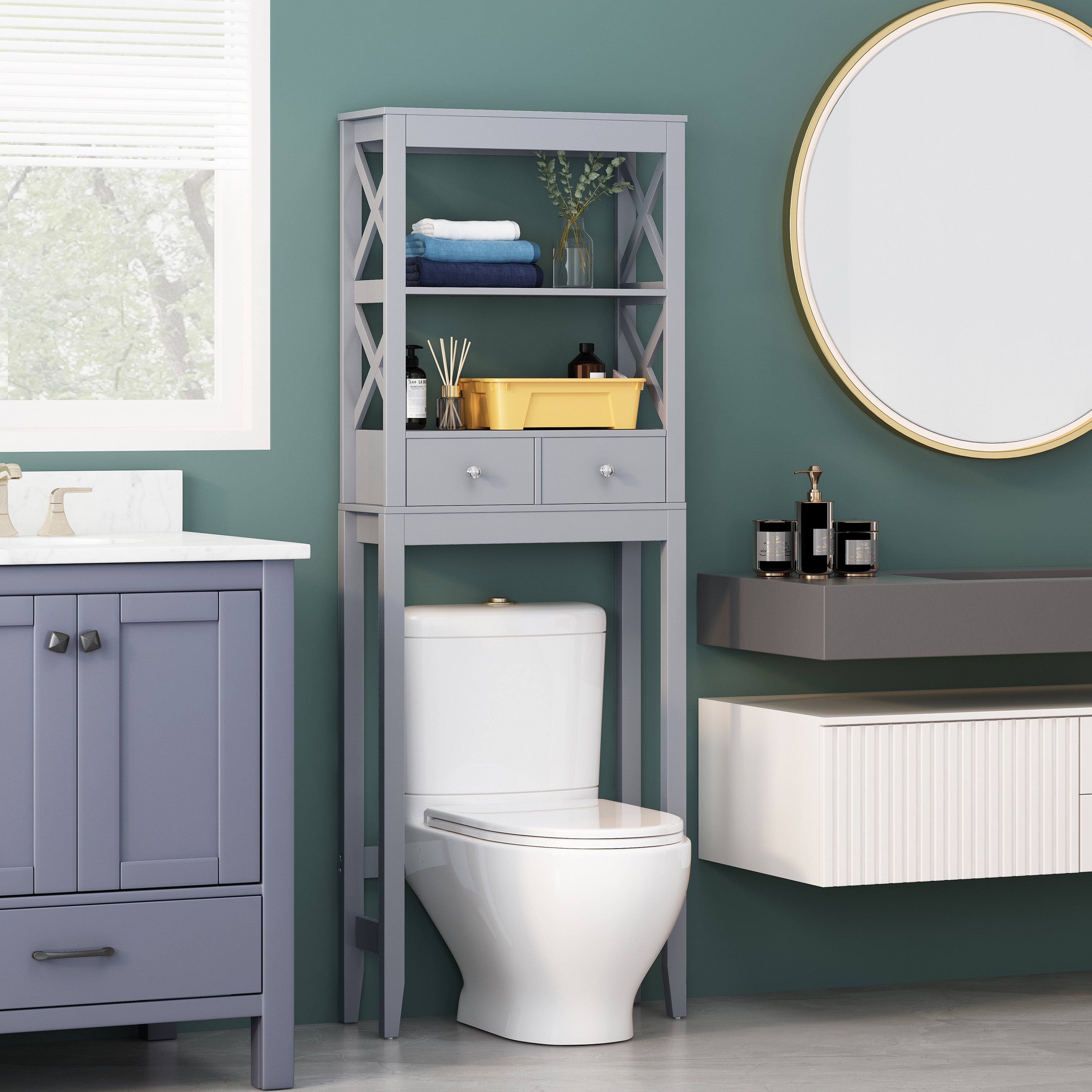 Lewis Modern Over-the-Toilet Storage Rack with Drawers