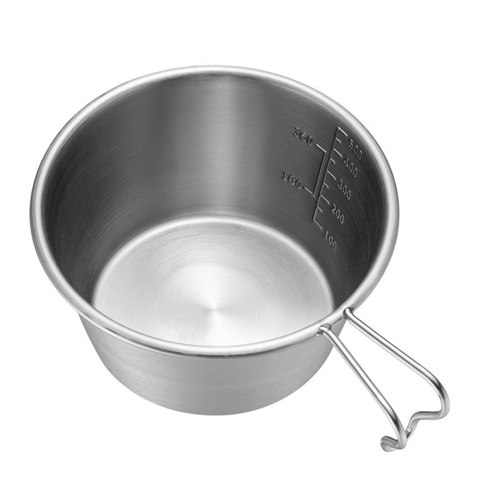 Eccomum Outdoor Stainless Steel Bowl Camping Cup Portable Tableware Wide Mouth Pot 500ml with Handle for Outdoor Camping Picnic Hiking Backpacking