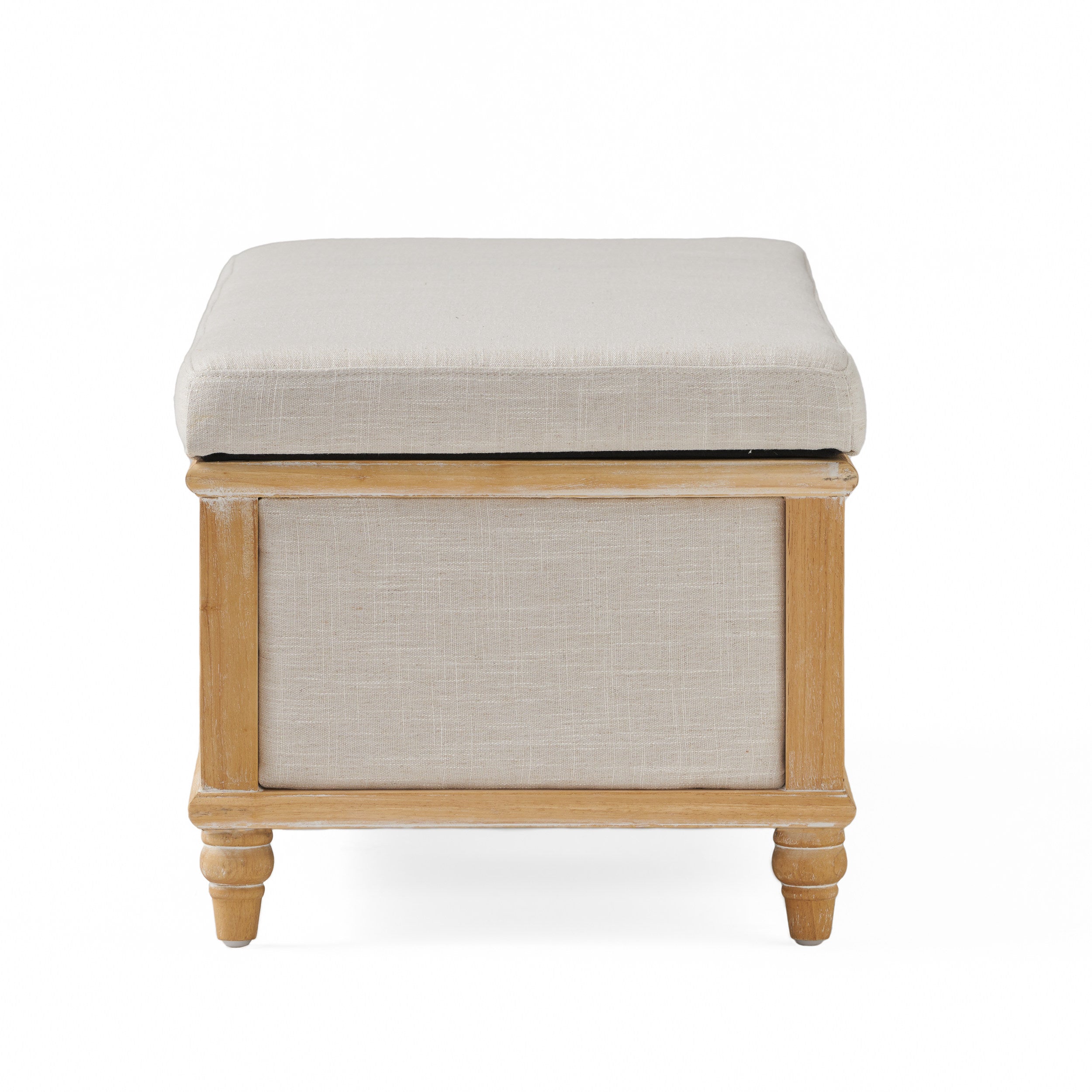 Lombardi French Style Upholstered Light Beige Fabric Storage Ottoman