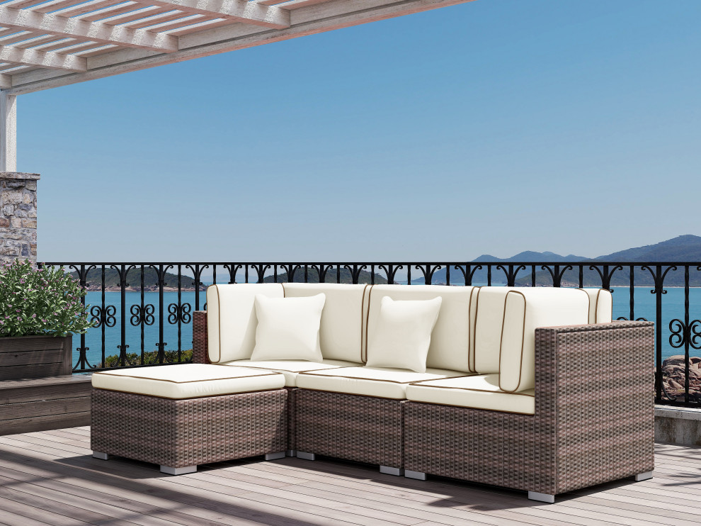 Saint Birch Carrington 4 Piece Wicker / Rattan Outdoor Sectional Set in Beige   Tropical   Outdoor Sofas   by SAINT BIRCH LLC  Houzz