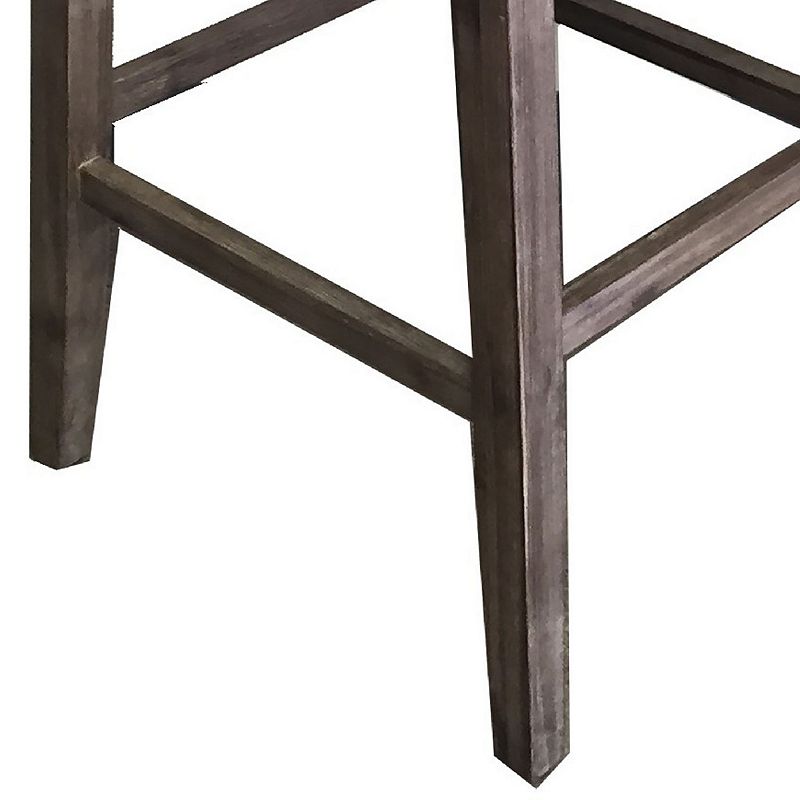 29 Inch Rubberwood Barstool with Wood Grain Details， Panel Back， Brown