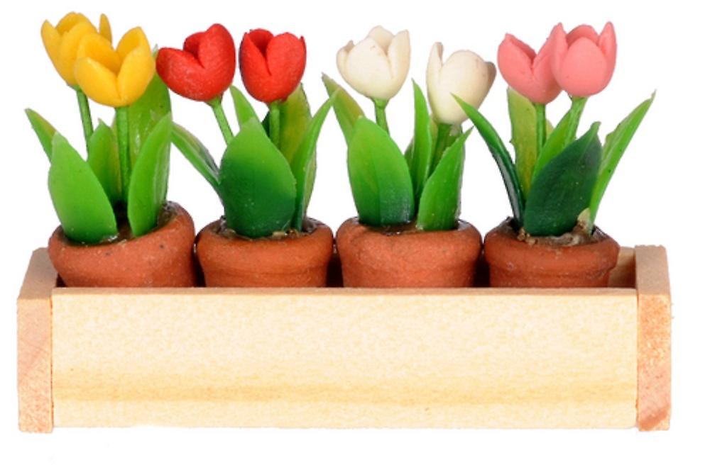 Dolls House Window Box With 4 Pots Of Tulips 1:12 Scale Accessory