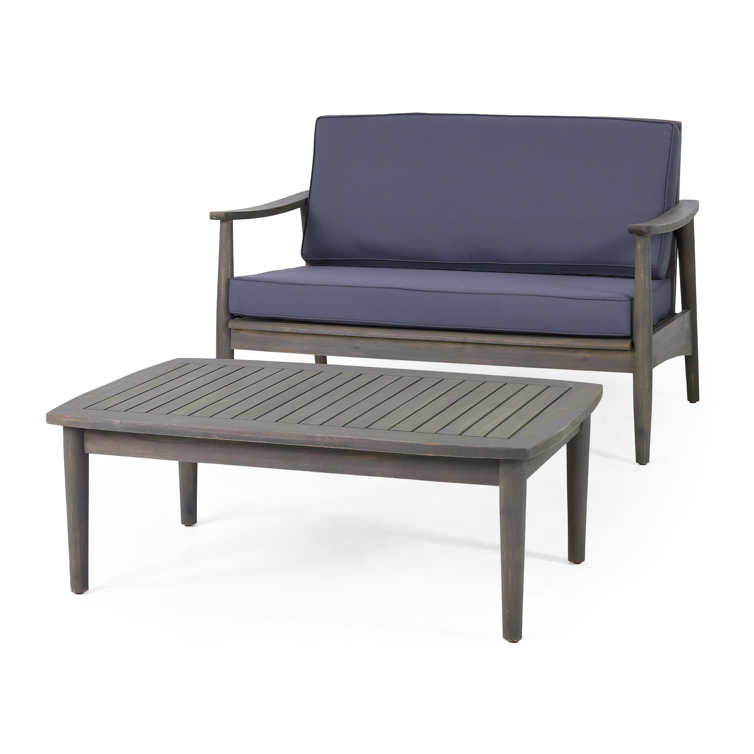 Emmry Outdoor Acacia Wood Loveseat Set with Coffee Table