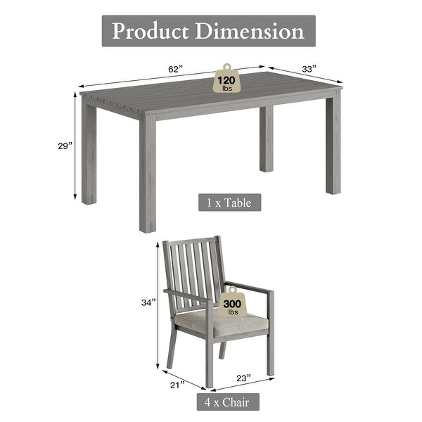 5 Pieces Patio Dining Sets Aluminum Outdoor Dining Table with 4 Chairs