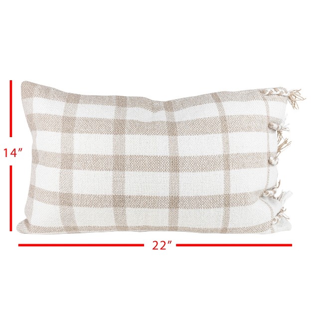 Taupe Plaid 14x22 Hand Woven Filled Outdoor Pillow Foreside Home amp Garden