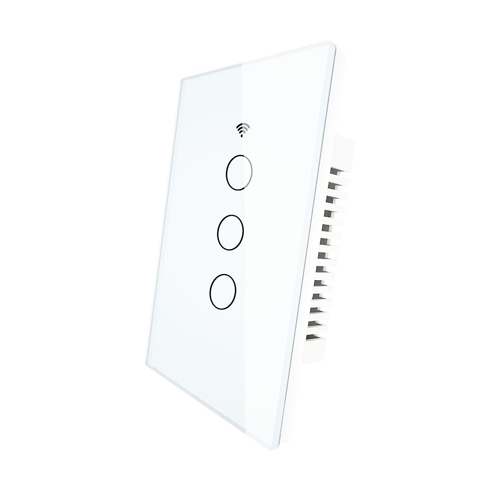 White 3 Gang 90-250v Smart Light Switch Wall Switch Wifi Remote App Control Voice Control Compatible With Alexa Google Assistant Timer And Countdown S