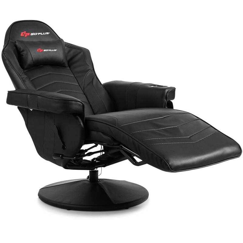 PU Leather Massage Gaming Chair, Ergonomic High Back Racing Style Gaming Recliner with Adjustable Backrest & Footrest, Cup Holder, Side Pouch