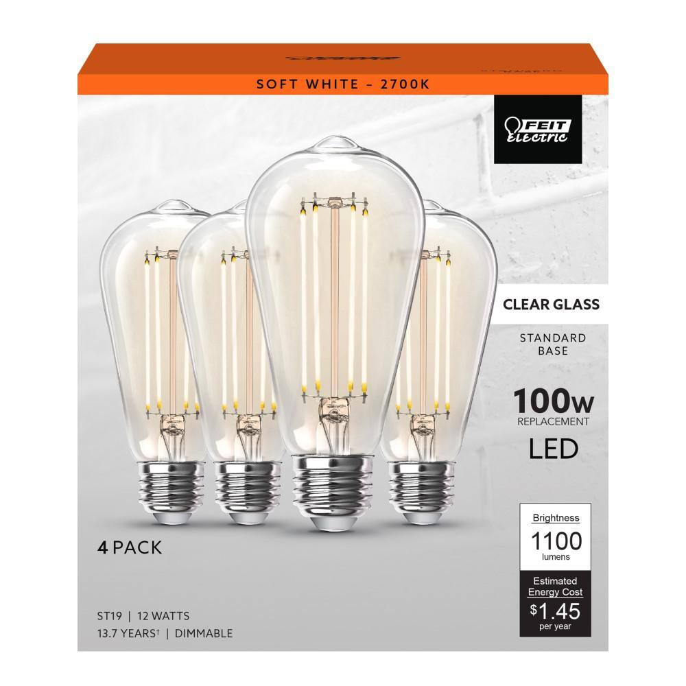 Feit Electric 100-Watt Equivalent ST19 Dimmable Straight Filament Clear Glass Vintage Edison LED Light Bulb Soft White (16-Pack) ST19100CL927CA44