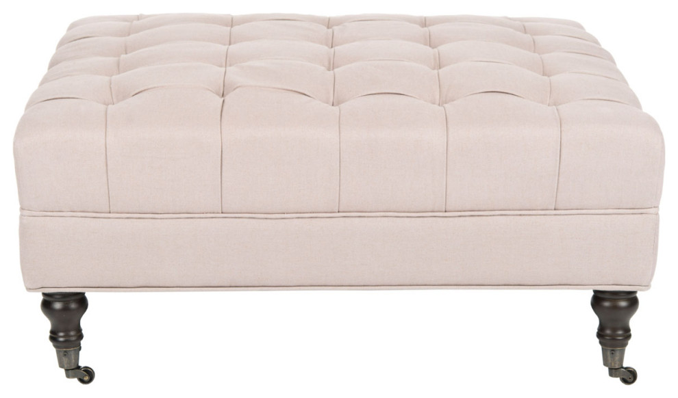 Alyssa Cocktail Tufted Ottoman Taupe   Traditional   Footstools And Ottomans   by Peachtree Fine Furniture  Houzz