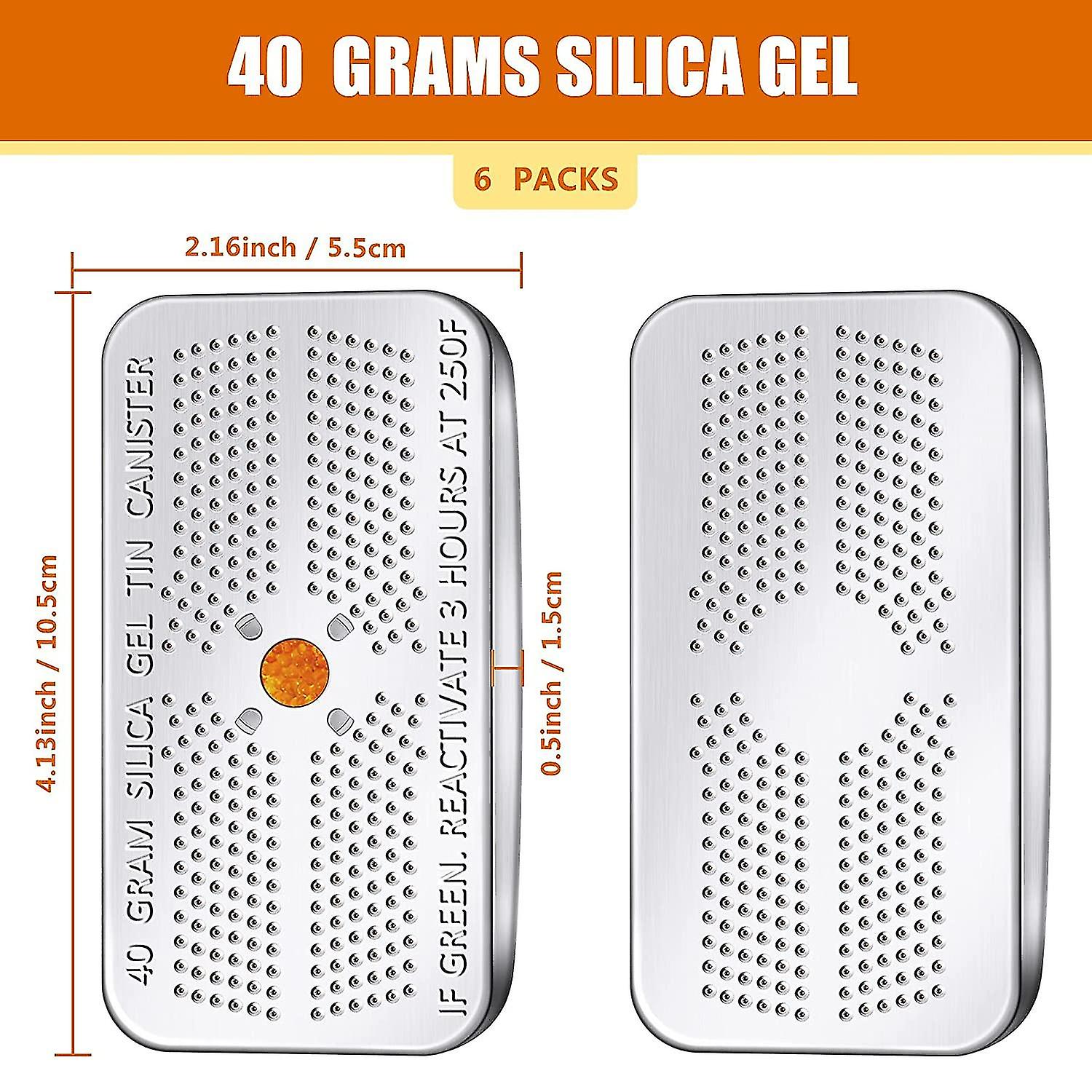 6 Pack 40 Gram Indicating Silica Gel Canister Dehumidifier Orange Indicating Reusable Absorber Bag For Car Closet Cabinet