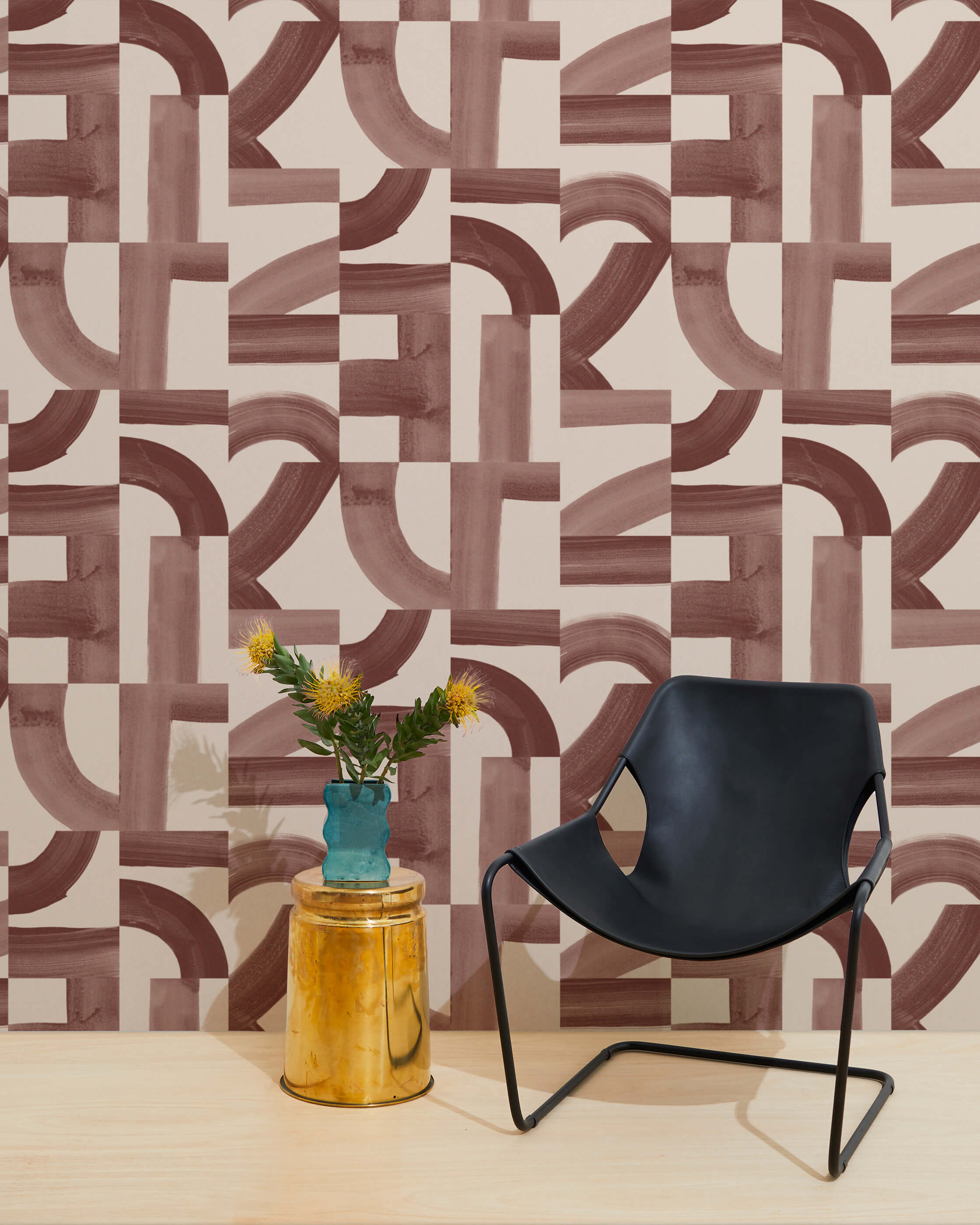 Brute Wallpaper in Mulberry on Blush