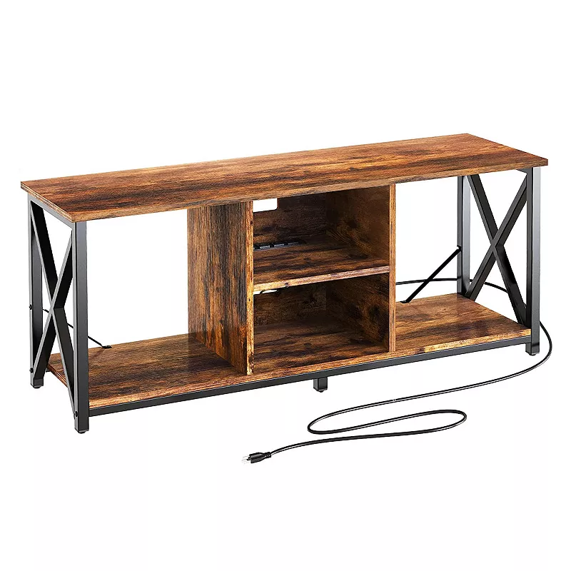 Fabato Wood 65 Inch Tv Stand and Entertainment Center W/ 4 Socket Plug-in Station