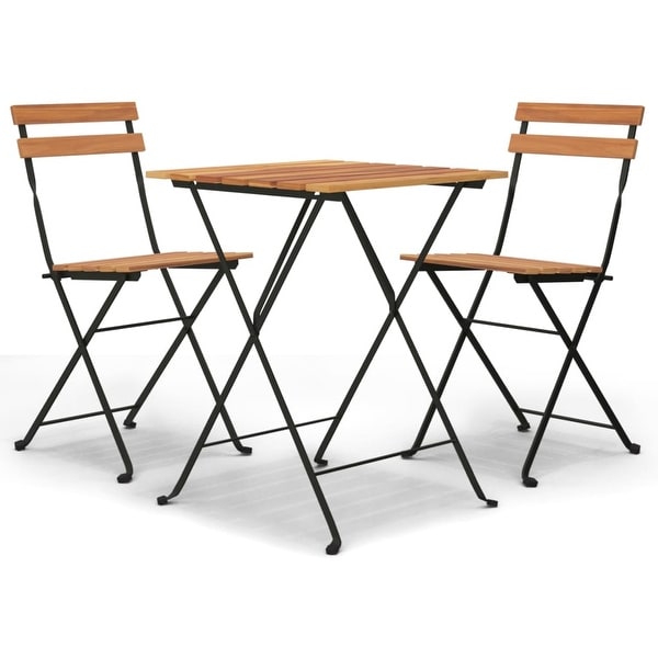 vidaXL 3 Piece Folding Bistro Set Solid Wood Teak and Steel