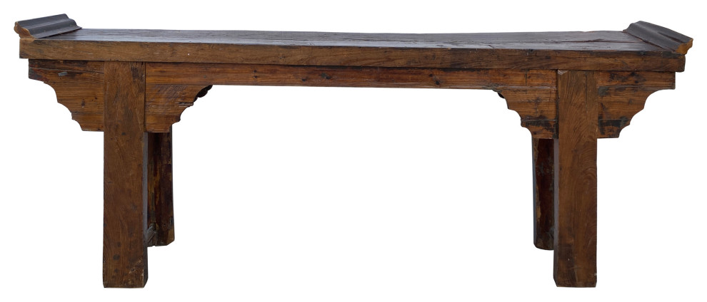 Chinese Rustic Brown Vintage Ru Yi Wood Side Altar Console Table Hcs5969   Asian   Console Tables   by Golden Lotus Antiques  Houzz