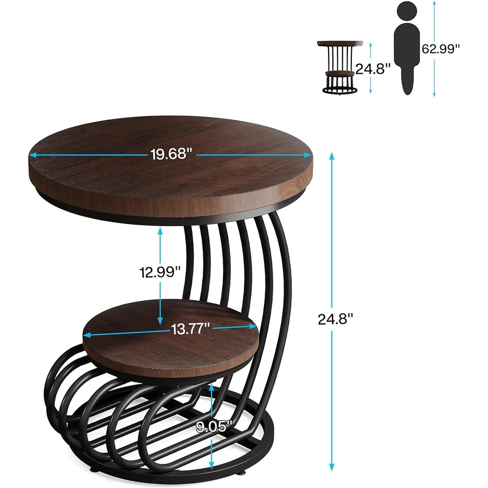 2 Tiers Round End Table  Side Table with Storage Shelf for Living Room