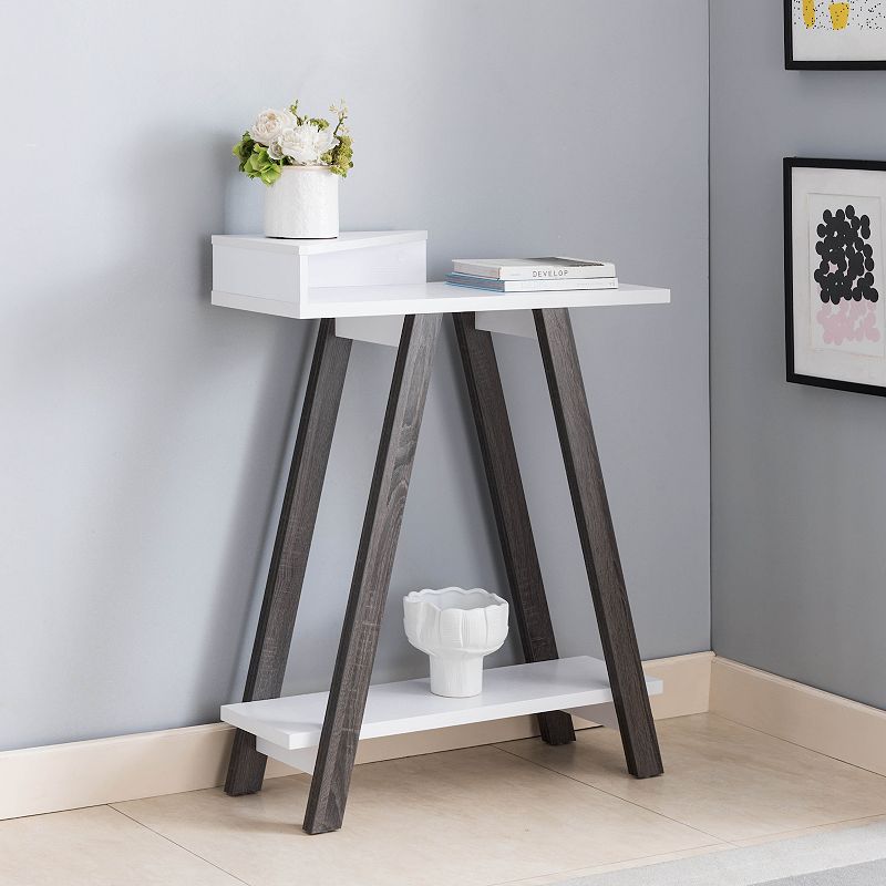 FC Design White and Distressed Grey A-Shape Leg Console Table with Bottom Shlef