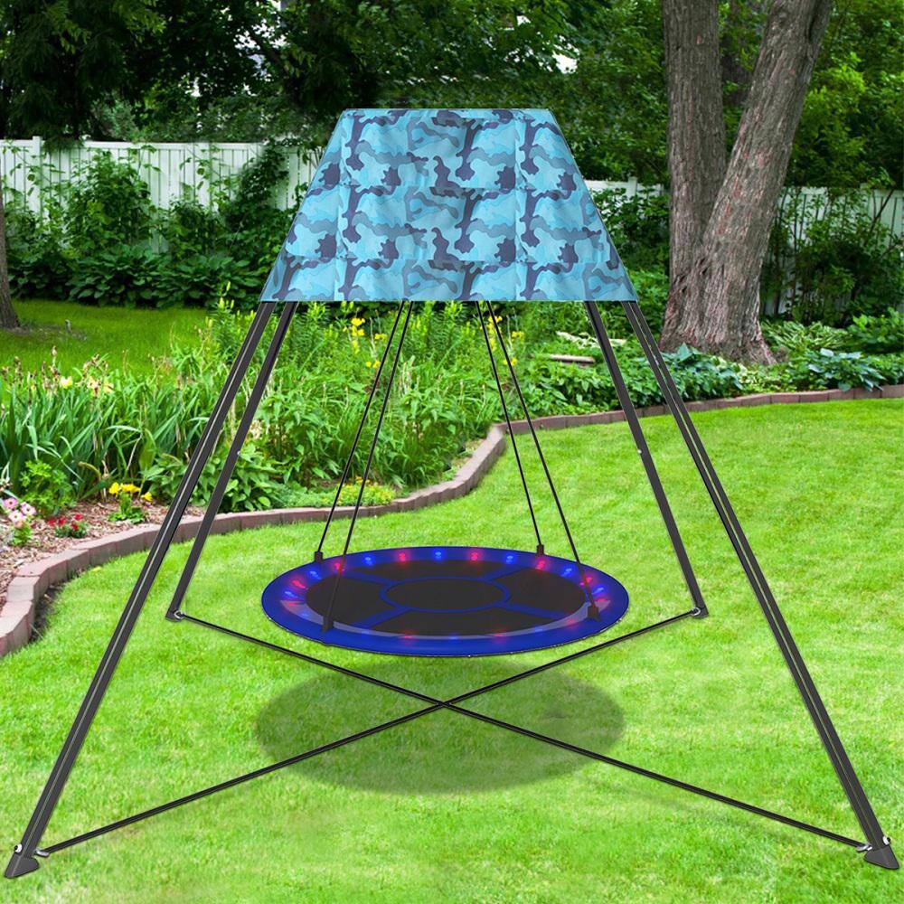 Amucolo Blue Nest Swing Stand with OXFORD Tent and Nest Swing and LED Strips YeaD-CYD0-BK56