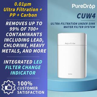 PureDrop CUW4 4-Stage Compact High Efficiency Multi-Purpose Drinking Water Filter System for Sink Refrigerator and RV CUW4